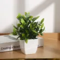 Plante artificielle en pot petit pot carre en plastique decoration de bureau maison - Feuilles d'eucalyptus avec pot (seul)