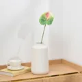 Artificial Anthurium single branch fake flower in white ceramic vase for home decor - Green
