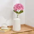 Artificial pink hydrangea flower in white ceramic vase faux floral wedding home decor - Rose Red