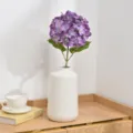 Artificial purple hydrangea flower bouquet in white ceramic vase for home wedding decor. - Violet