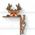 Christmas wooden door frame decoration, cute reindeer and JOY corner sign detail. - Deer