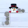 Wooden Christmas snowman door corner decoration, handmade festive holiday wall hanging display. - One Snowman