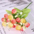 15 heads artificial rose flower bouquet faux tea bud flowers for home decor party - Sunset Orange