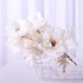 White 9-head artificial peony flower branch for wedding living room decor and home styling. - White