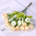 15-Head Artificial Rose Bouquet Silk Flower Buds for Home Decoration Photography Prop - White