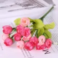 Artificial pink rose flower bouquet simulation small tea bud for home decor and party - Pink