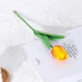 Mini PU artificial tulip flower single stem faux floral home wedding decor and arrangement. - Sunset