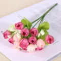 Artificial rose flower bouquet small tea bud pearl faux floral home decor arrangement 1pc - Rose Red