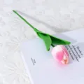 Mini artificial PU tulip flower single stem pink home decor wedding floral arrangement prop - Light Pink