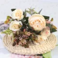 Künstlicher Pfingstrosen Rosen Blumenstrauß Deko Hochzeit Fotografie Requisiten - Champagner