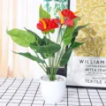 Artificial Anthurium Potted Plant Fake Greenery Flowers for Home Hotel Room Decor SKU - Red