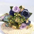 Künstlicher Pfingstrosen Blumenstrauß künstliche Blumen Deko für Hochzeit und Zuhause SKU - Dunstblau