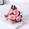 Künstlicher rosa Pfingstrosen Blumenstrauß für Heimdekoration Hochzeit Fotografie Requisiten - Rosa