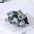 Blaues Mini Pfingstrosen Kunstblumen Bouquet, elegante Seidenblumen fuer Hochzeit und Heimdekor. - Blau