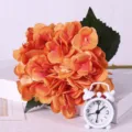 Artificial orange hydrangea single branch fake flower for home and wedding decoration. - Orange