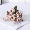 European mini peony artificial silk flower bouquet for wedding home decor and photography - Coffee
