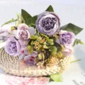 Künstlicher lila Pfingstrosen-Rosen-Blumenstrauß für Heimhochzeitsdekoration Foto-Requisiten. - Lila