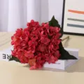 Red artificial hydrangea flower bouquet 11 forks fake floral arrangement home wedding decor - Red