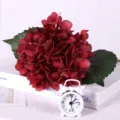 Artificial silk hydrangea flower single branch burgundy home wedding decor faux floral - Burgundy