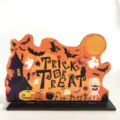 Halloween decorazione da tavola in legno con zucca e design trick or treat festa. - Stile E / 20x12cm