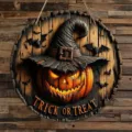 Halloween wooden hanging sign retro carved pumpkin witch hat wall decor for party festival - Style A