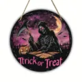 Halloween round wooden hanging sign grim reaper pumpkin holiday party indoor outdoor decor - Style G