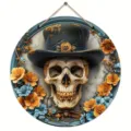 Halloween wooden hanging sign with skull and floral decor, perfect for party and holiday. - Style B