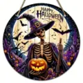 Halloween wooden hanging sign with skeleton witch design, perfect for party and holiday decor. - Style C