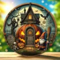 Halloween wooden hanging sign, haunted house pumpkin gnome pattern festival party decor. - Style I