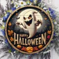 Halloween wooden hanging sign detail, ghost moon pumpkin pattern, festival party decor - Style H