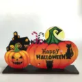 Decorazione da tavola in legno di Halloween con zucca carina, casa stregata e gatto. - Stile G