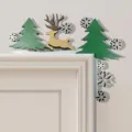 Wooden Christmas door corner sign holiday home decor reindeer and tree ornament 1pc - Green Forest Deer