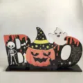 Decorazione tavola Halloween in legno scritta BOO con zucca e fantasma per festa. - Stile N