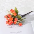 Artificial mini rose flower buds, 15 heads autumn color berry bouquet for home decor. - Sunset Orange