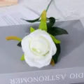Τεχνητό λευκό τριαντάφυλλο μονό κλαδί μεταξωτό ψεύτικο λουλούδι για διακόσμηση σαλονιού - Λευκό