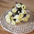 Artificial mini rose flower heads 15-head faux floral bouquet for home decor crafts - White