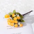 Mini artificial yellow rose flower bouquet 15 heads star bud for home decor tabletop display. - Yellow