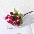 Artificial mini rose flower buds autumn star berry branch for home decor and party styling. - Burgundy