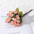 Mini künstlicher Rosenblumenstrauß, 15 Köpfe rosa künstliche Blumen Deko Zweig. - Kaffeebraun