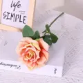 Artificial single head short branch rose silk flower for home and wedding decor. - Light Pink