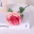 Artificial single head short branch rose silk flower home wedding party hotel decorative floral art - Deep Pink