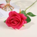 Hot pink single artificial rose flower, fabric rose stem for home wedding decoration. - Rose Red