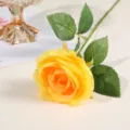 Artificial yellow rose single stem with green leaves fake flower home wedding decor floral - Yellow