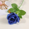Blue artificial single stem rose fabric flower for home wedding party decor option - Dark Blue