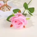 Artificial pink rose single head silk flower bouquet for home wedding decoration setup - Pink