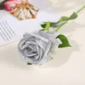 Silver artificial single rose flower fabric fake rose bouquet for home wedding decor. - Silver