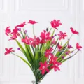 Artificial 7-fork spring grass orchid plastic fake flower bundle for home decoration. - Rose Red