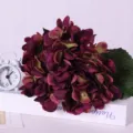 Artificial Hydrangea Flower Single Stem Faux Silk Floral Bouquet Home Wedding Decor - Burgundy