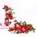 Artificial Red Rose Flower Vine Garland for Wedding and Home Wall Ceiling Decoration - Red
