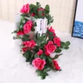 Artificial rose flower vine for wall hanging, vibrant pink faux floral home decor - Rose Red